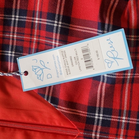 Draper James Lipstick Red Multi Angie Check Ruffle Sleeve Shift Lined Sz 0 Dress - Picture 8 of 13